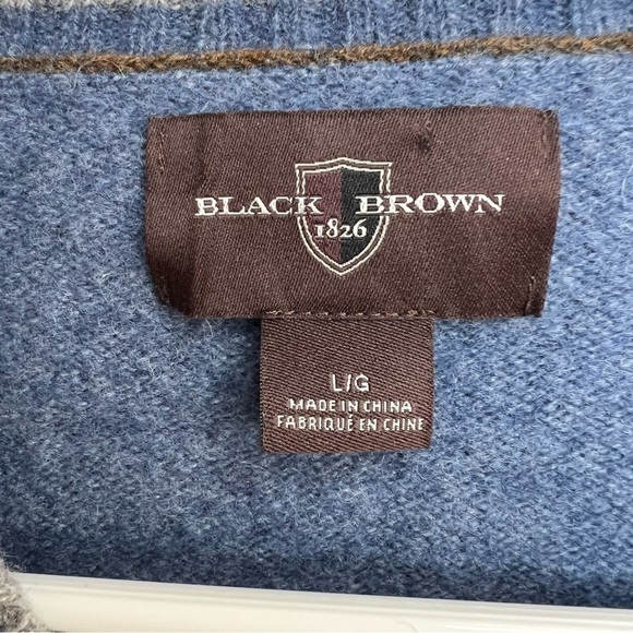 Black Brown 1826 Mens Lambswool V-Neck Argyle Sweater Pullover Blue Sz L Classic - Picture 2 of 10